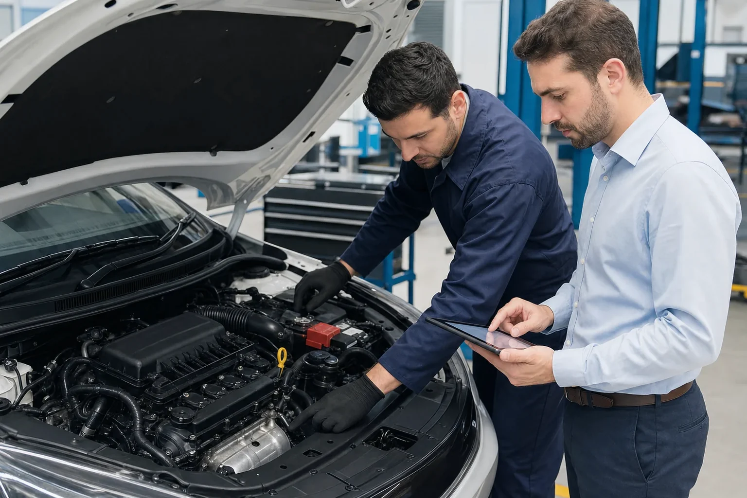 Profissional de despachante realizando cadastro de motor com documentação em mãos.